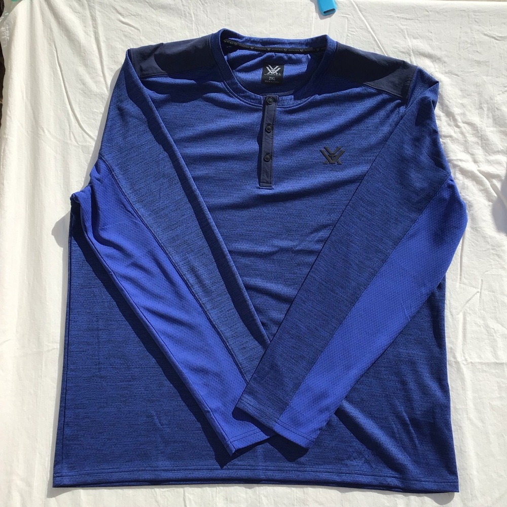 Men's Vortex Optics Northern Heights Henley Long Sleeve Shirt - BLUE Size 2X